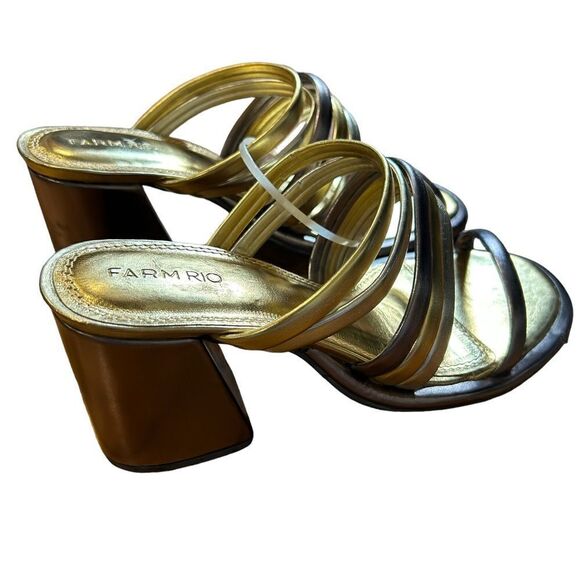 Revolve FARM RIO Block Heel Slide Sandal in Gold & Silver NWOT Size US 8 - Picture 9 of 13